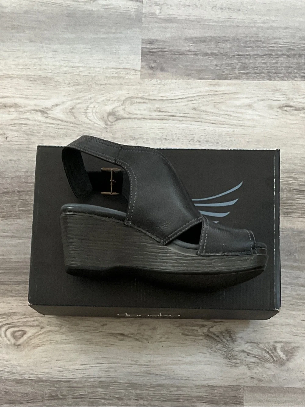 Dansko Black Leather Wedge Sandal